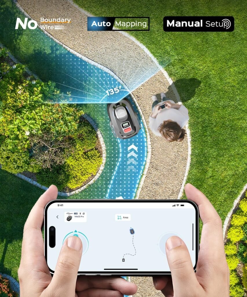 N1600 PRO Wireless Robotic Lawn Mower, RTK  Vision Navigation, Up to 0.4 Acre Coverage, Smart App Control, Multi-Zone Mapping, Systematic Mowing Robot