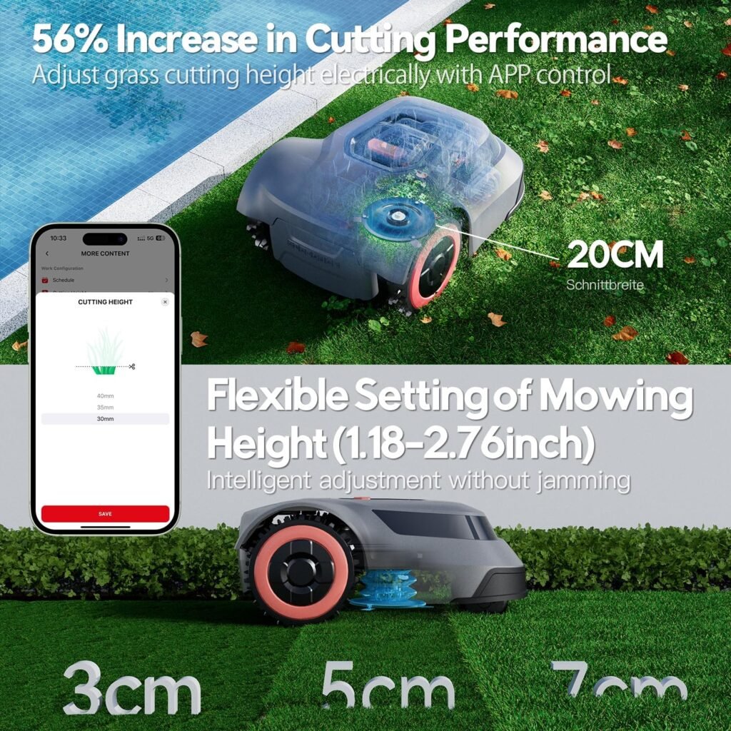 Redkey MGC1000 Robot Lawn Mower with 390ft Boundary Wires for 0.12 Acre (1/8 Acre), 45% Slope, 70Mins Runtime, Auto Recharge, Automatic Robotic Lawn Mower w/Precise Location  Breakpoint Detection