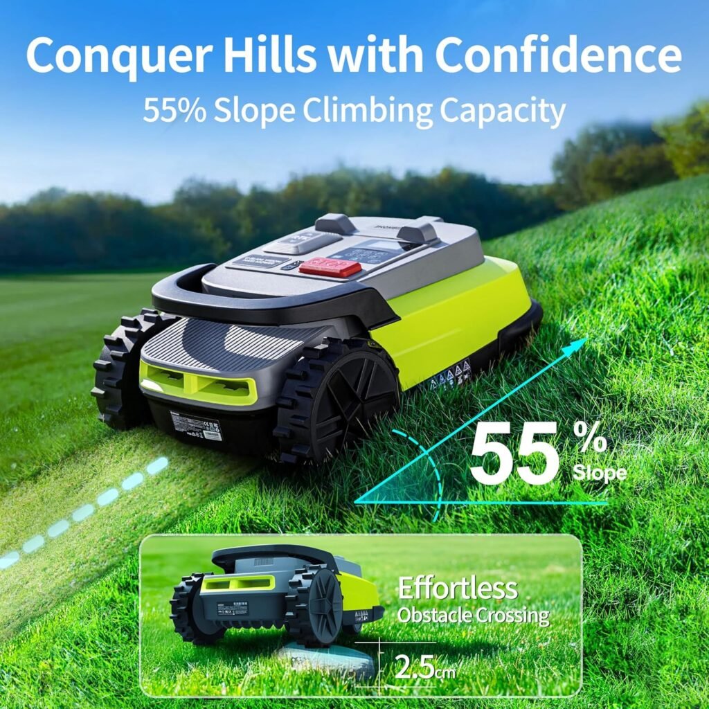 Robot Lawn Mower, RTK+AI Vision Robot Mower for Accurate Navigation  Obstacle Avoidance, No Perimeter Wire, Smart APP Control, Automatic Grass Cutting for Large Lawns, 55% Slopes, 52dB Quiet