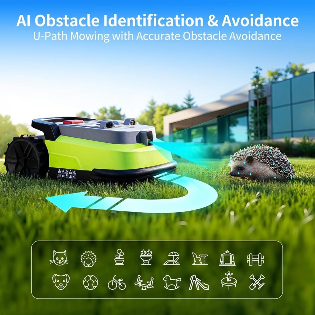 Robot Lawn Mower, RTK+AI Vision Robot Mower for Accurate Navigation  Obstacle Avoidance, No Perimeter Wire, Smart APP Control, Automatic Grass Cutting for Large Lawns, 55% Slopes, 52dB Quiet