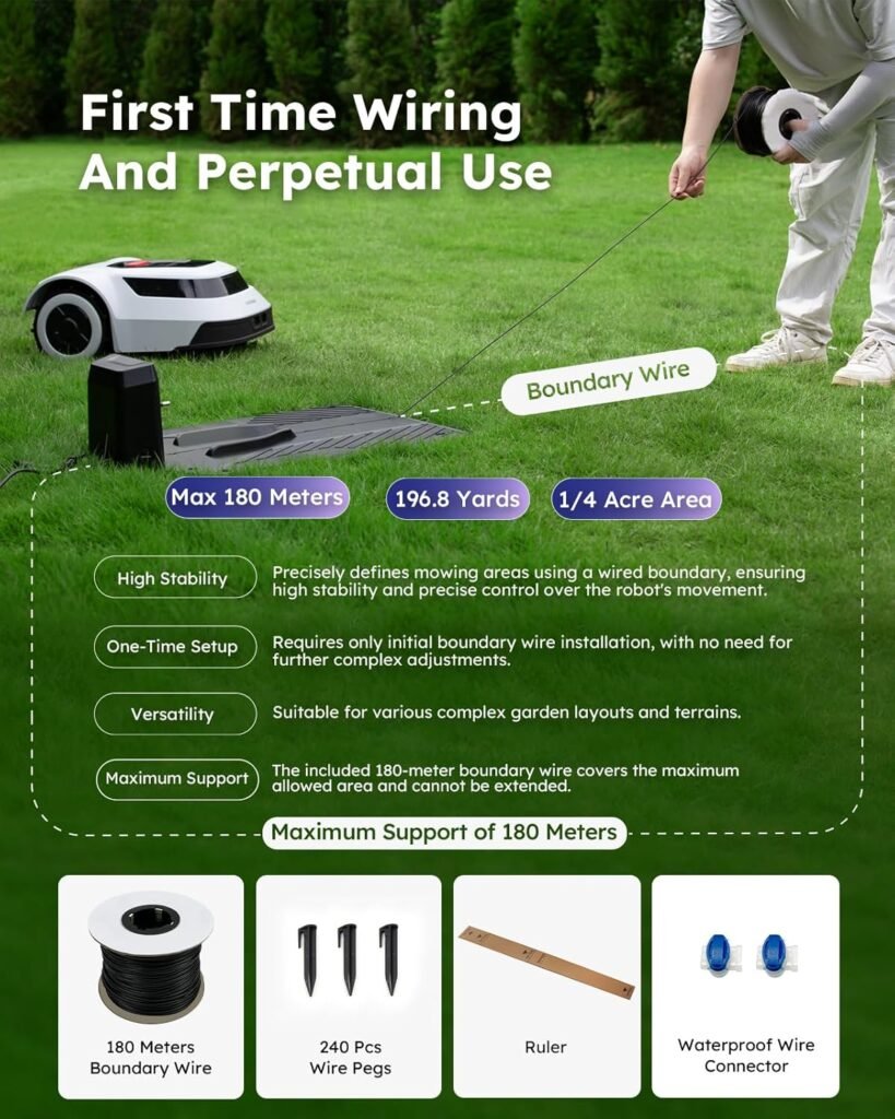 Robot Lawn Mower with Stable Boundary Wire for 1/4 Acre - 300% Higher Efficiency of Grid-Shaped Mowing Path, Automatic Robotic Lawn Cutter Mowers with Auto Mapping  Recharge, IPX6 Waterproof
