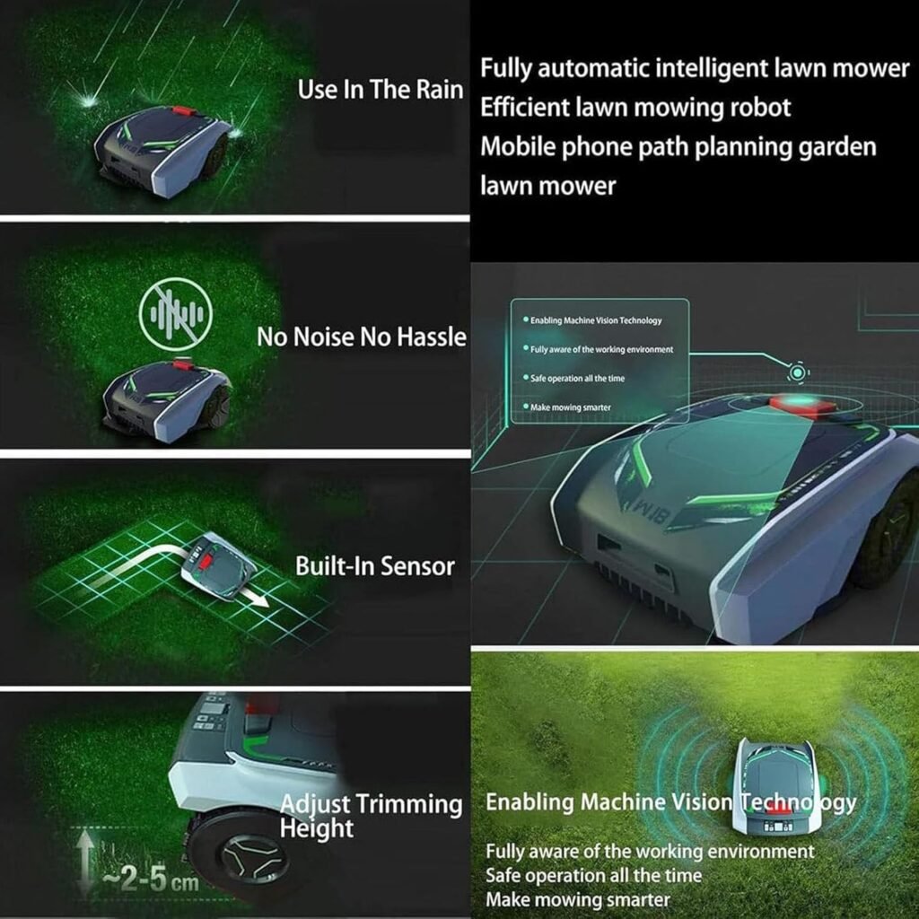 Robotic Lawnmower, Perimeter Wire Free for 0.25 Acre Lawn 80% Slope, APP Control with Virtual Boundaries, All-Wheel Drive, Multi-Zone Management