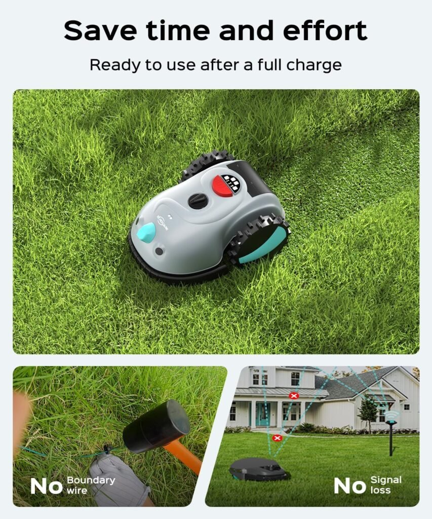 V100 Robotic Lawn Mower – Visual Navigation  Smart Obstacle Avoidance, Adjustable Cutting Height 0.8–2.4 in, Low-Noise Auto Mowing for Small Lawns up to 1,600 sq ft