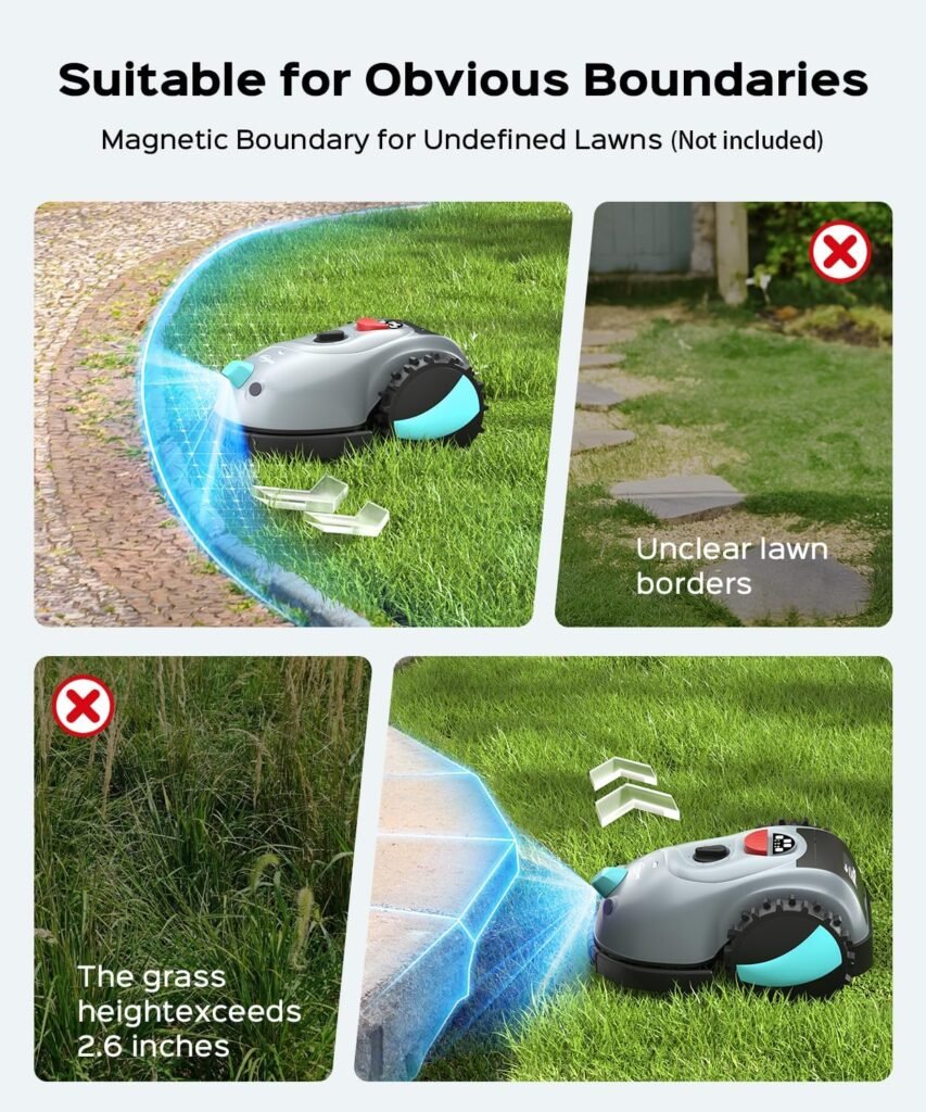 V100 Robotic Lawn Mower, Visual Navigation, Smart Obstacle Avoidance  Precision Collision Sensors, Adjustable Cutting Height, Quiet Operation, Ideal for Small Lawns up to 1,600 sq ft