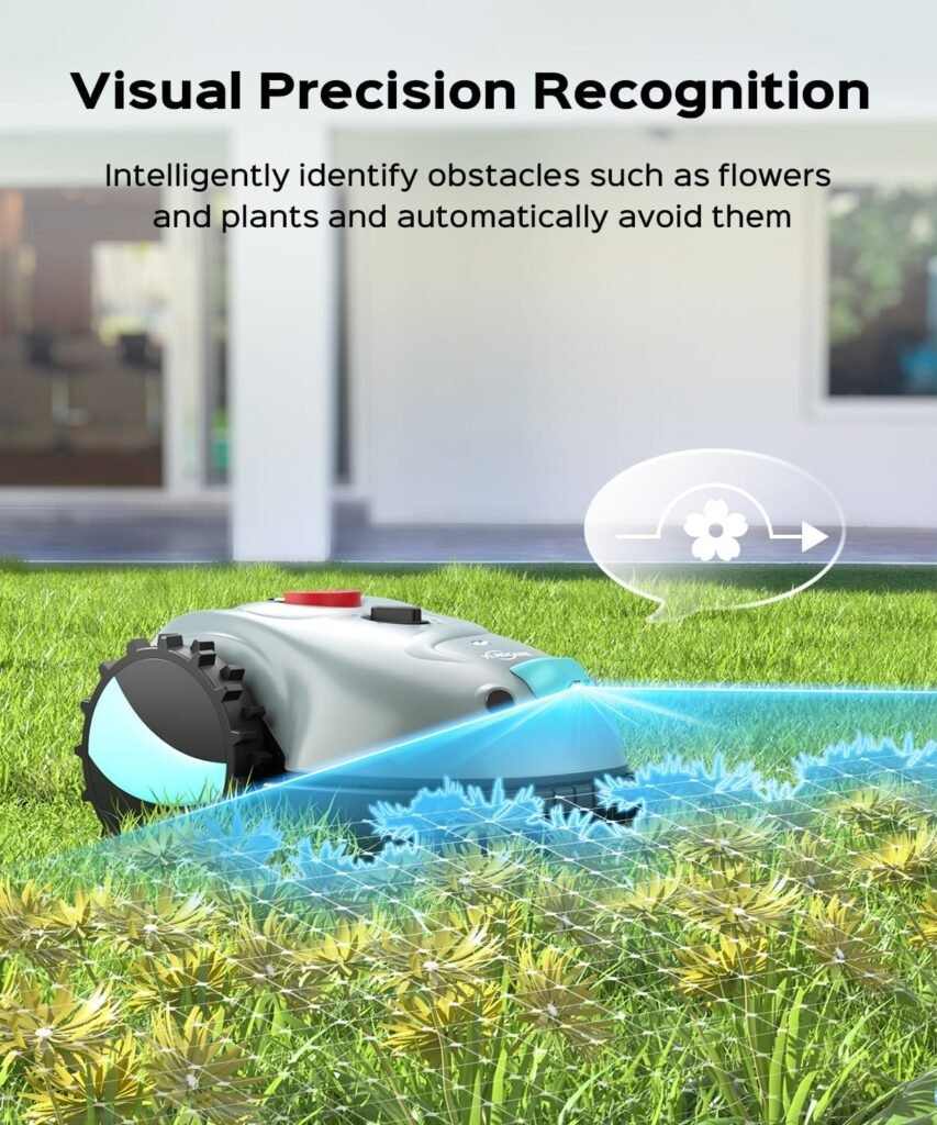 V100 Robotic Lawn Mower, Visual Navigation, Smart Obstacle Avoidance  Precision Collision Sensors, Adjustable Cutting Height, Quiet Operation, Ideal for Small Lawns up to 1,600 sq ft