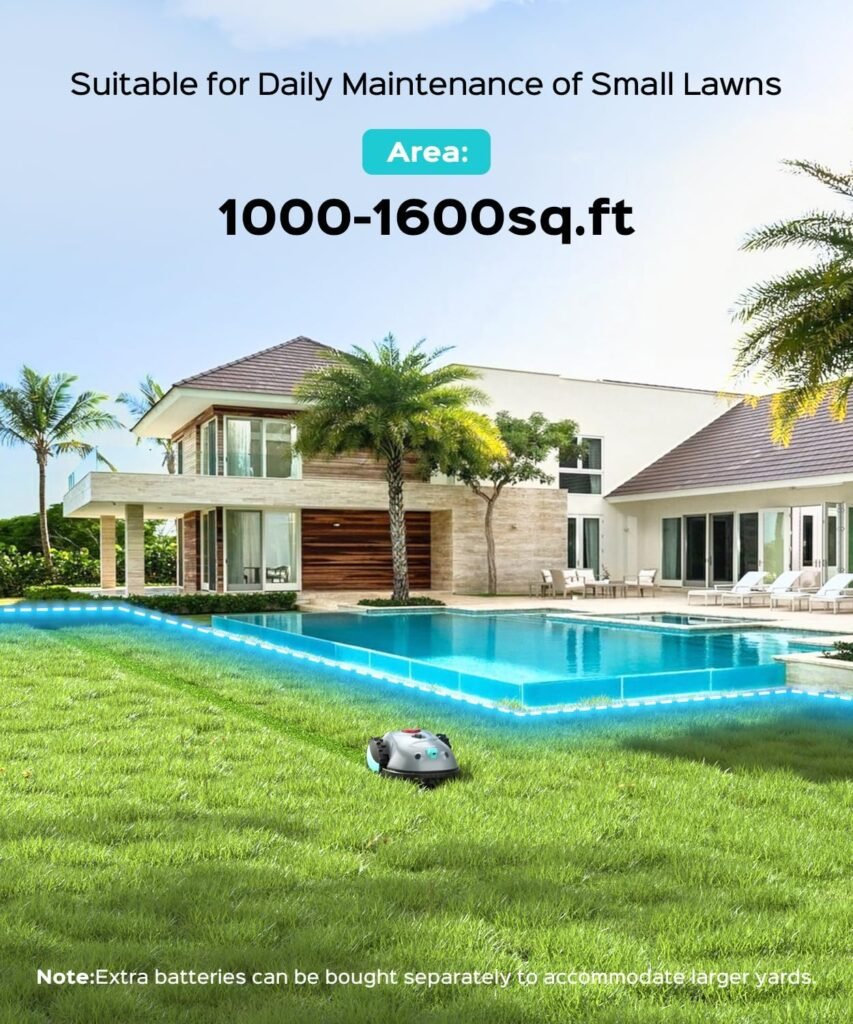 V100 Robotic Lawn Mower, Visual Navigation, Smart Obstacle Avoidance  Precision Collision Sensors, Adjustable Cutting Height, Quiet Operation, Ideal for Small Lawns up to 1,600 sq ft