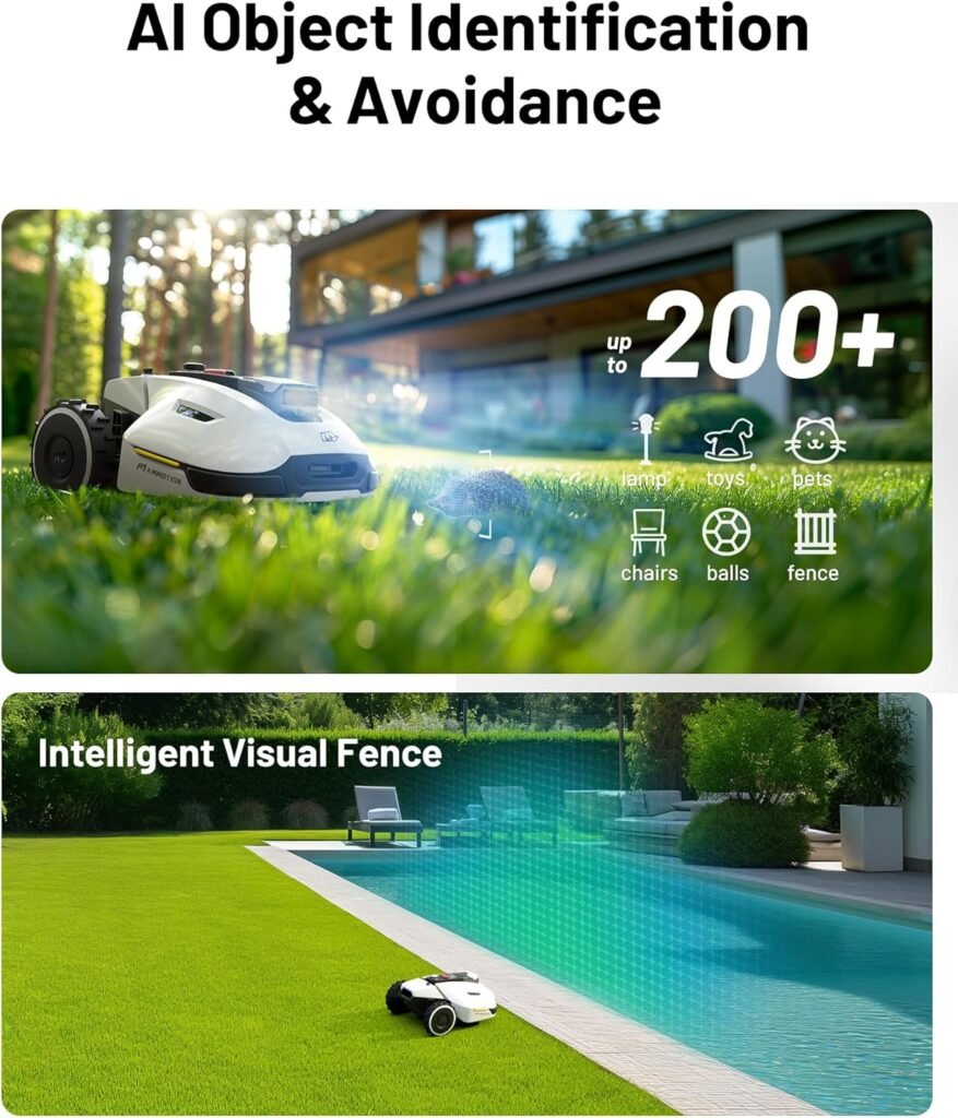 YUKA 3000 Robot Lawn Mower with 4G, Reception 0.75 Acre, Max. 1 Acre,Ultrasense AI Vision  RTK, Auto Mapping,App Control, 45% Slope, Wireless Perimeter, 2 Cutting Discs,30 Mowing Zones