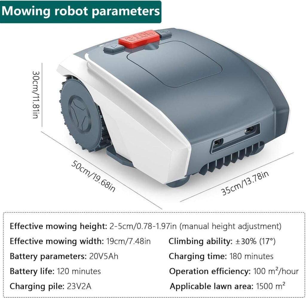 Smart Robot Lawn Mower, Automatic Lawn Mower, Adjustable Mowing Height, with Map Function and App Control, Suitable for Home Lawns
