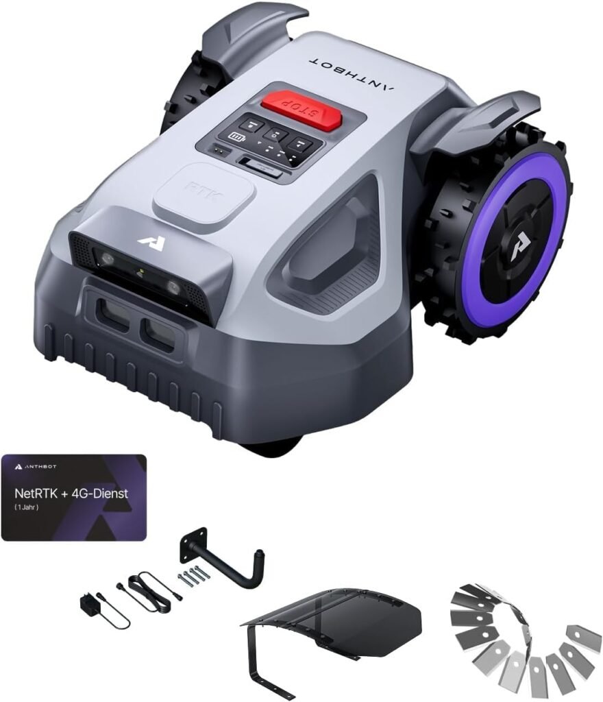 ANTHBOT M5 Pre-Order Set, Robot Lawn Mower Perimeter Wire Free. Includes Garage, NetRTK, 4G Service, RTK Wall Mount Kit, 15pcs Blades. Automatic Mapping Zone Division,/4 Acre, 45% Slope