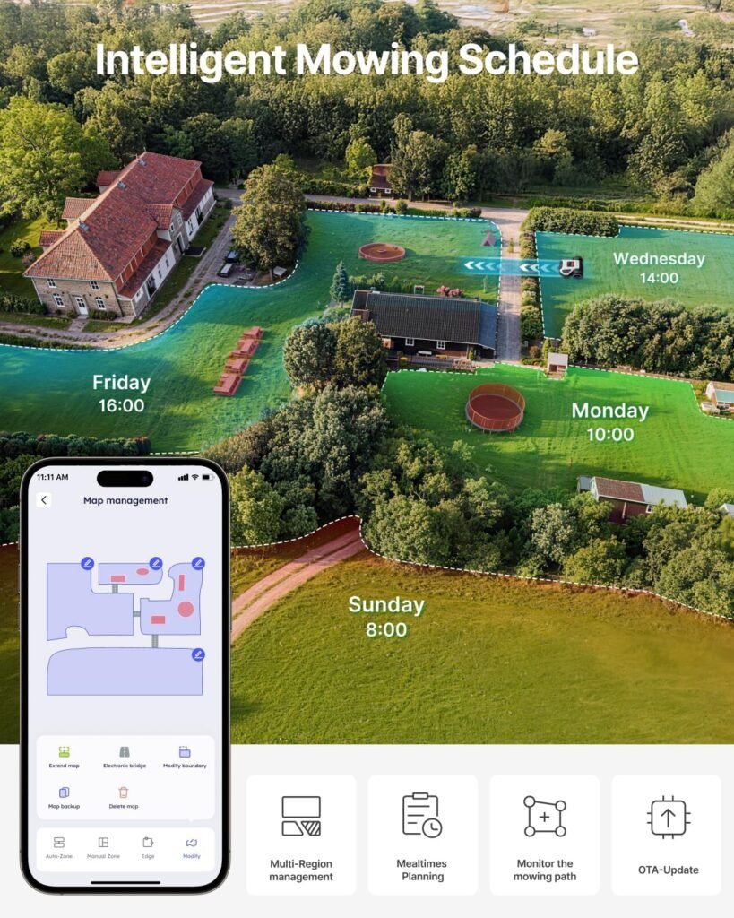 ANTHBOT M5 Robot Lawn Mower,RTK+NRTK Navigation Perimeter Wire Free/4 Acre, Vision Obstacle Avoidance Robotic Lawnmower with Automatic Mapping Zone Division, 45% Slope, App Control
