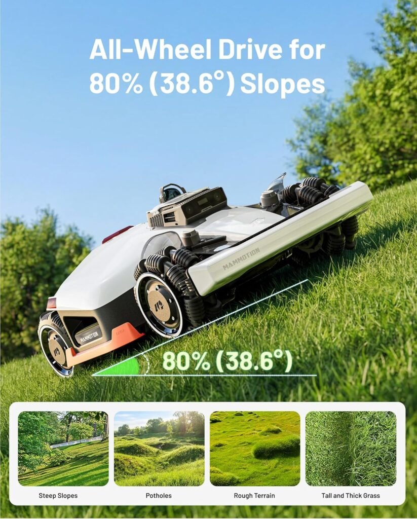 Mammotion LUBA AWD 1500H Robot Lawn Mower with Standard Garage, 0.37 Acre, All-Wheel-Drive for 80% Slopes, 360° LiDAR+NetRTK+AI Vision, Multi-Zone Management, 2.2-4.0 Cutting Height