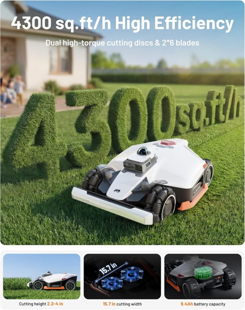 Mammotion LUBA AWD 1500H Robot Lawn Mower with Standard Garage, 0.37 Acre, All-Wheel-Drive for 80% Slopes, 360° LiDAR+NetRTK+AI Vision, Multi-Zone Management, 2.2-4.0 Cutting Height