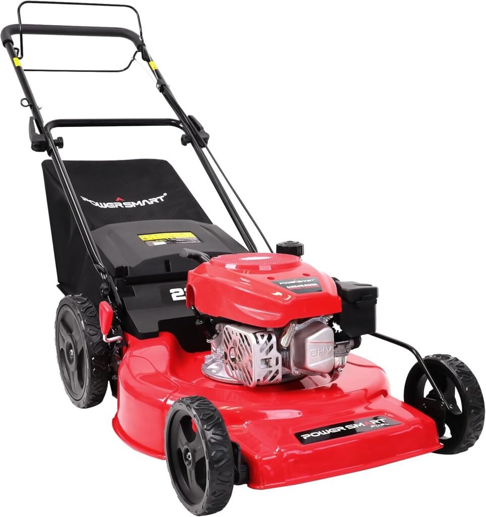PowerSmart Self Propelled Gas Lawn Mower, in. 170cc OHV Engine 2-in-1 Rear Wheel Drive, High Wheels, 6-Position Height Adjustment