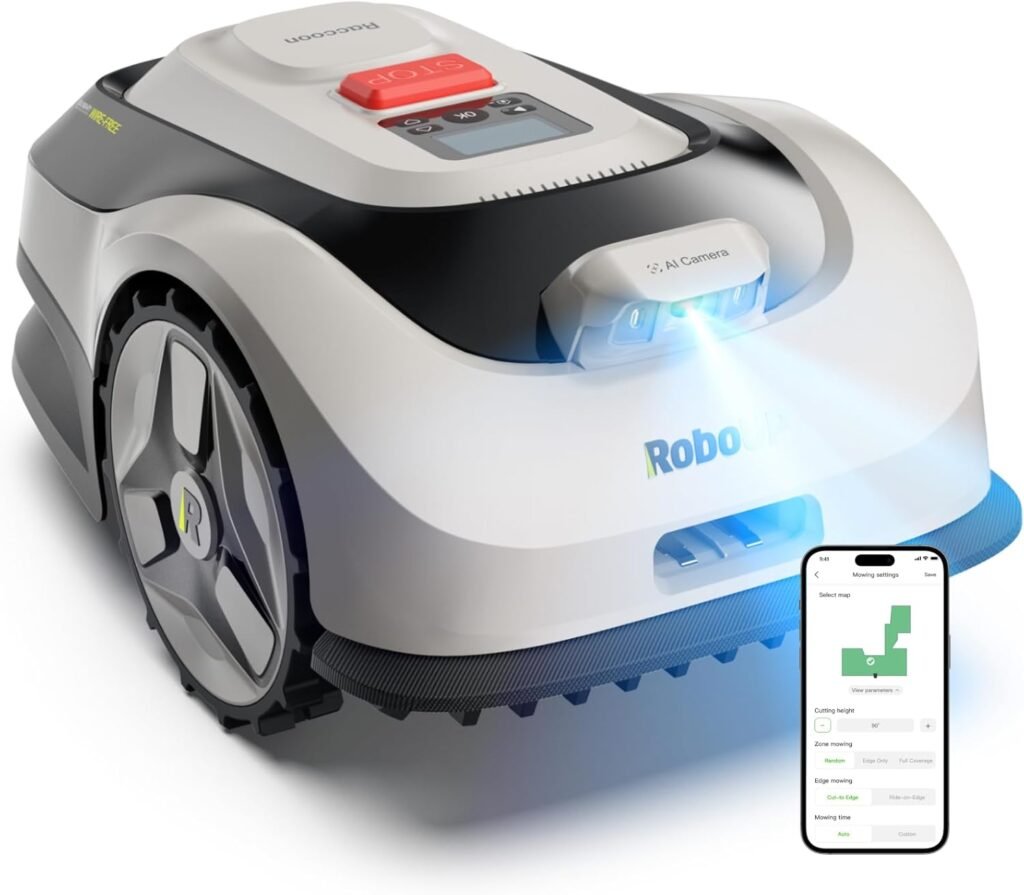 Raccoon SE Wire Free Robot Lawn Mower, No RTK for Max. 0.15 Acre Lawn Area, 1.18–3.15” Cutting Height, Intelligent AI Robotic Lawn Mower with 5Ah Fast-Charging Battery Robot Mower for Small Lawns