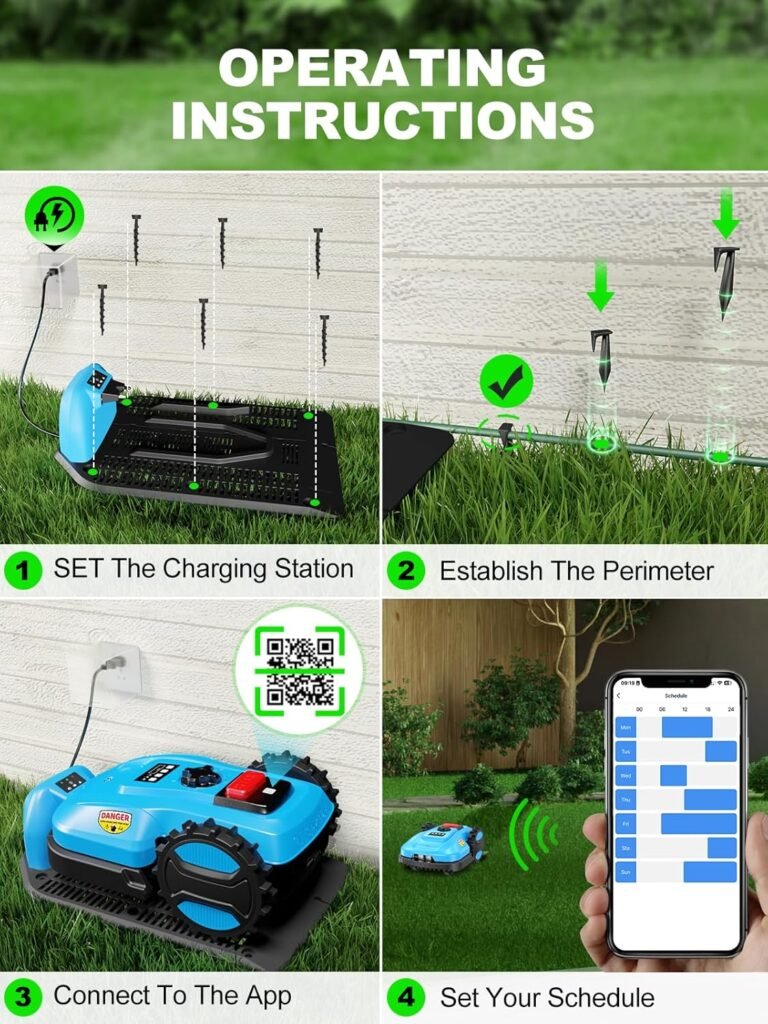 Robot Lawn Mower/4 Acre 20V 4.0 Ah Battery Powered, Robotic Lawn Mower with APP Control, Automatic Self Charging, Rain Sensor, Cut to Edge