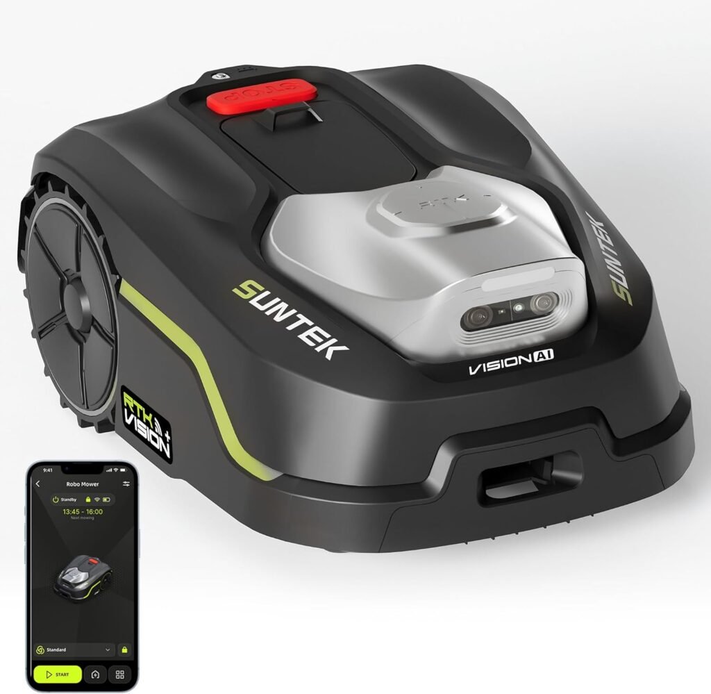 SUNTEK RTK Robot Lawn Mower, Perimeter Wire Free RTK+Vision Robotic Lawnmower for/3 Acres Lawn, Auto Mapping, APP Control, Multi-Zone Management, 35% Slope, Cutting Height 1.2~2.4