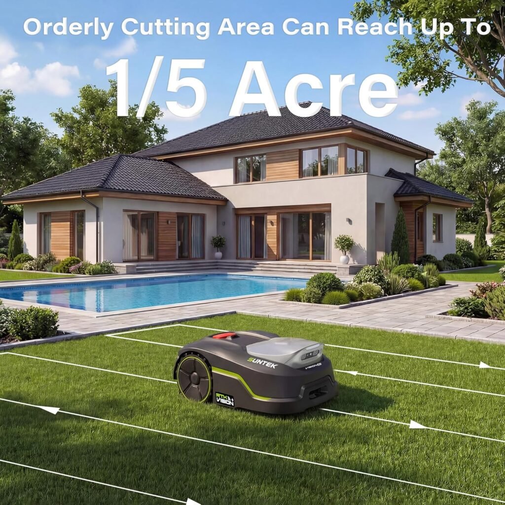 SUNTEK RTK Robot Lawn Mower, Perimeter Wire Free RTK+Vision Robotic Lawnmower for/5 Acres Lawn, Auto Mapping, APP Control, Multi-Zone Management, 35% Slope, Cutting Height 1.2~2.4