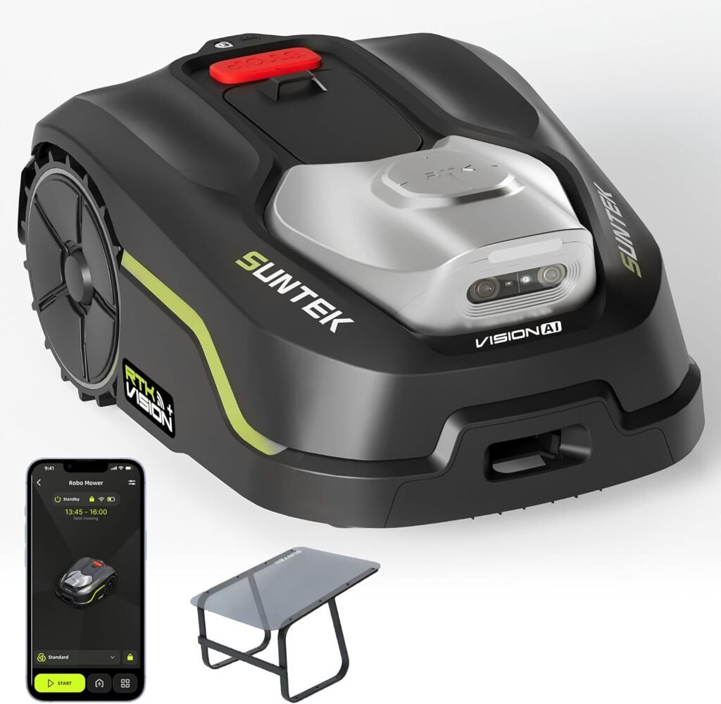 SUNTEK RTK Robot Lawn Mower with Garage, Perimeter Wire Free RTK+Vision Robotic Lawnmower for/3 Acres Lawn, Auto Mapping, APP Control, Multi-Zone Management, 35% Slope, Cutting Height 1.2~2.4