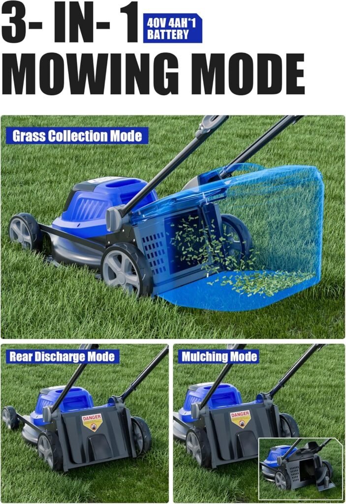 Wild Badger Power 40V 18″ Cordless Lawn Mower Brushless , 5,445 sq ft/0.125 ac, 1×4.0Ah Battery  Fast Charger, 5-Position Height ,for Small-to-Medium Lawns