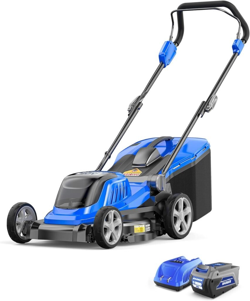 Wild Badger Power 40V 18″ Cordless Lawn Mower Brushless , 5,445 sq ft/0.125 ac, 1×4.0Ah Battery  Fast Charger, 5-Position Height ,for Small-to-Medium Lawns