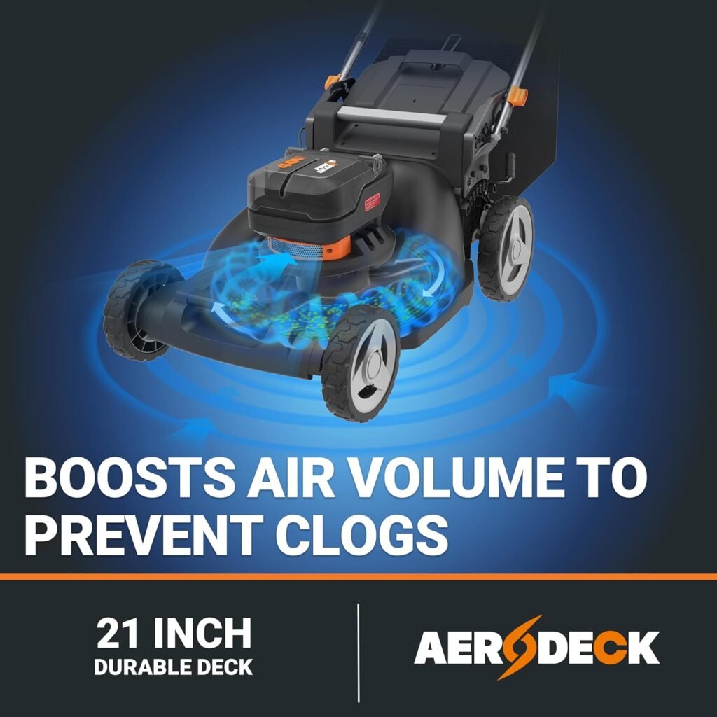 WORX Nitro Cordless Lawn Mower, Brushless Electric Mower for/2 Acre, Push Lawn Mower with 7-Position Height Adjustment, × 5.0 Ah Batteries  Charger Included, WG752