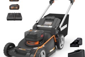 WORX Nitro 21″ Cordless Lawn Mower, Electric Mower with Variable Speed, Self-propelled Lawn Mower with Aerodeck & Intellicut, 2 × 5.0 Ah Batteries & Charger Included, WG760