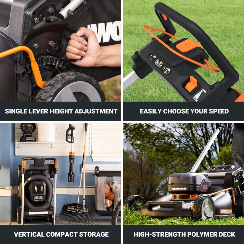 WORX Nitro Cordless Lawn Mower, Electric Mower with Variable Speed, Self-propelled Lawn Mower with Aerodeck  Intellicut, × 5.0 Ah Batteries  Charger Included, WG760