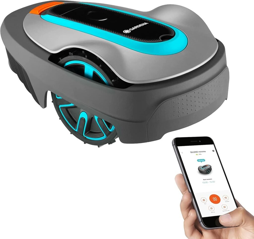 GARDENA 15002-20 SILENO City - Automatic Robotic Lawn Mower, with Bluetooth app and Boundary Wire, one of The quietest in its Class, for lawns up to Sq Ft, Made in Europe, Grey GARDENA 15002-20 SILENO City - Automatic Robotic Lawn Mower, with Bluetooth app and Boundary Wire, one of The quietest in its Class, for lawns up to Sq Ft, Made in Europe, Grey