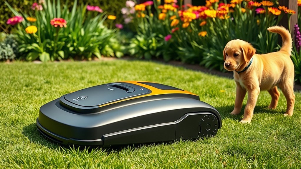 pet safe quiet mowing features