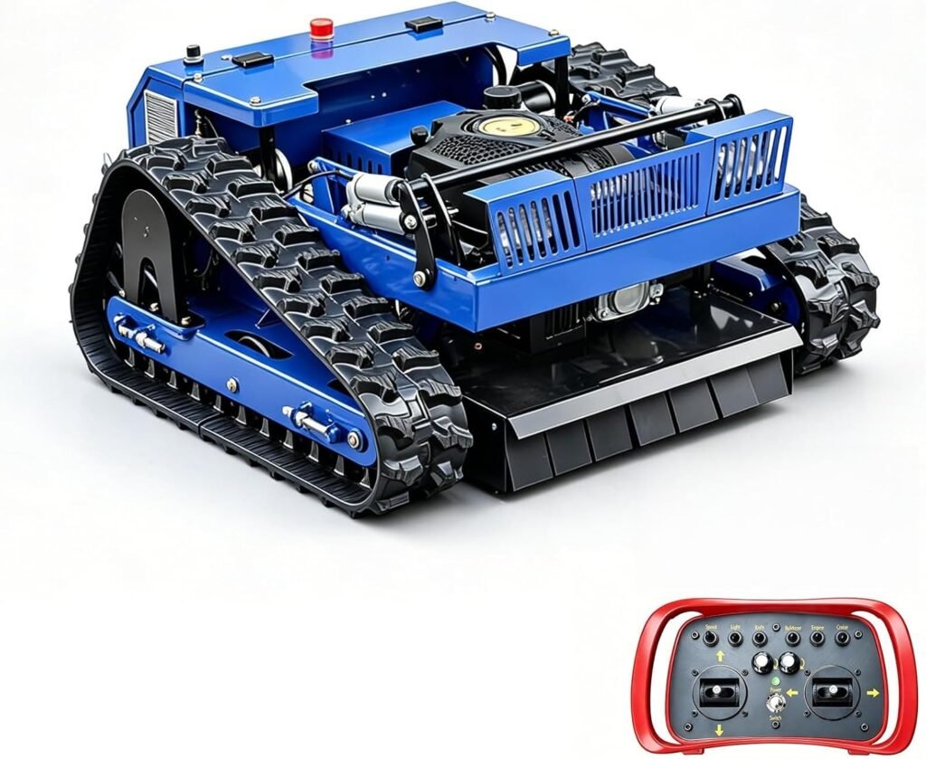 Remote Control Lawn Mower, Small Petrol 7.5HP Tracked All Terrain Weed Whacker for Garden, Lawn and Farm Complex Terrain Slopes