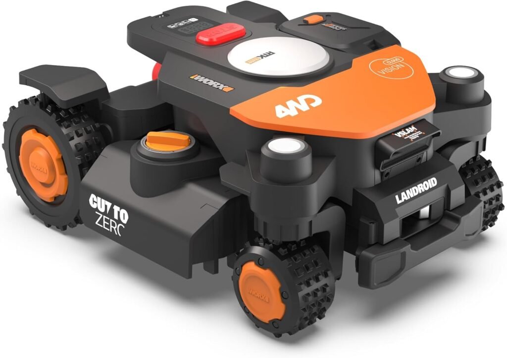 WORX Landroid Vision Cloud 4WD Robot Lawn Mower, No Perimeter Wire Robot Mower for/4 Acre, AI Obstacle Avoidance + RTK Cloud Navigation, 84% Slope, Auto Mapping, App Control, Cut-to-Zero, WR341