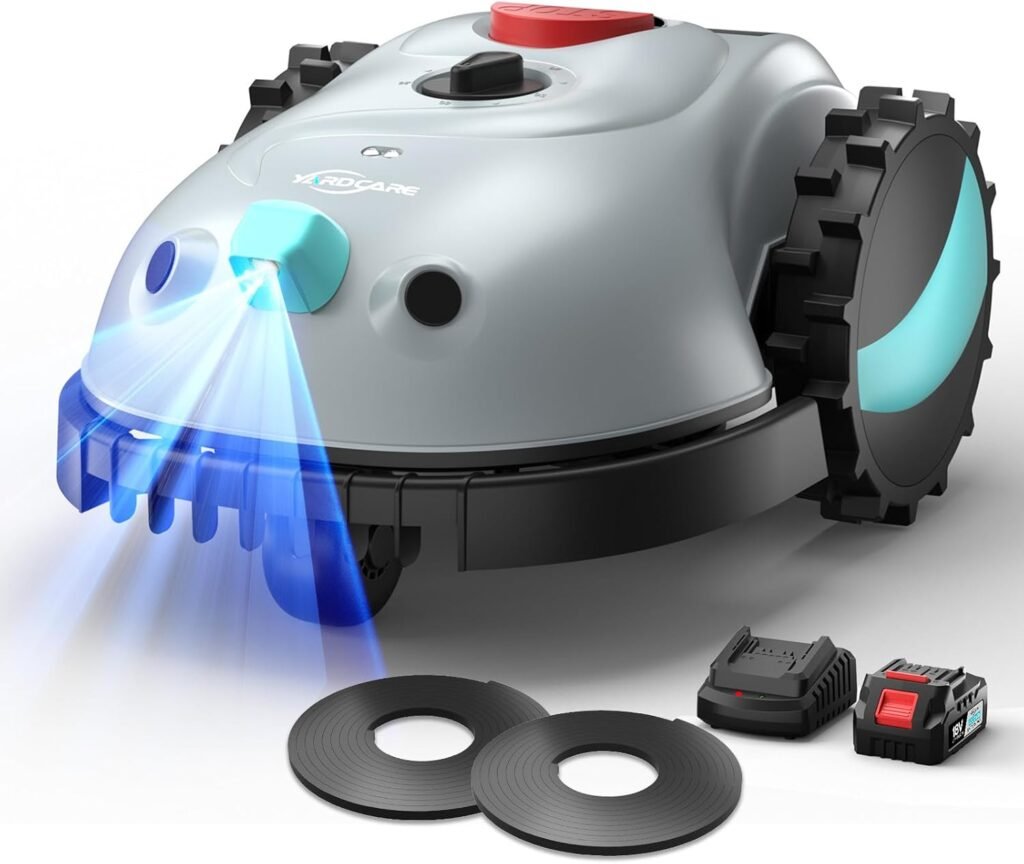YARDCARE V100 Robotic Lawn Mower – Visual Navigation  Smart Obstacle Avoidance, Adjustable Cutting Height 0.8–2.4 in, Low-Noise Auto Mowing for Small Lawns up to 1,600 sq ft