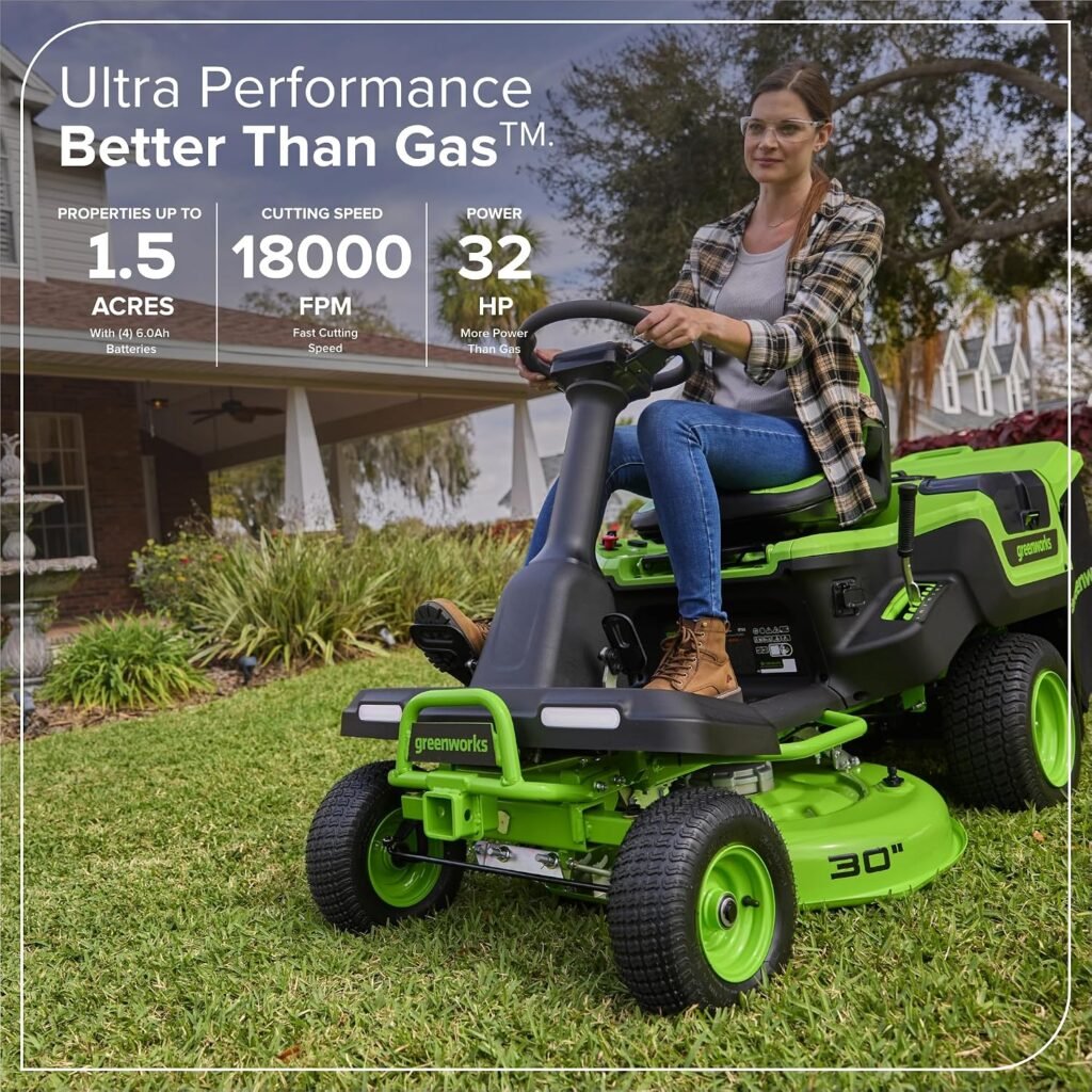 Greenworks 80V Cordless Riding Lawn Tractor, (4) 6.0Ah Batteries and 600W Charger