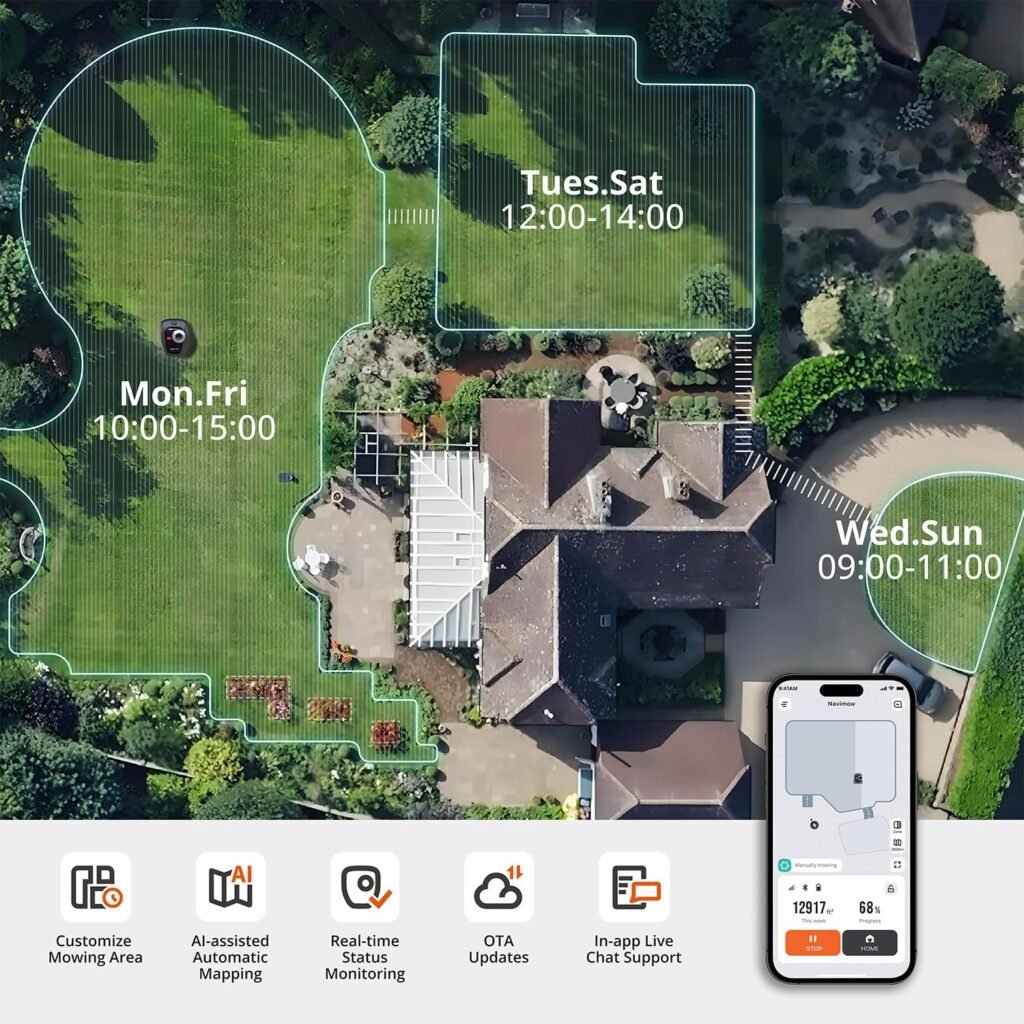 Segway Navimow i110N Robot Lawn Mower Perimeter Wire Free/4 Acre RTK+Vision Robotic Lawnmower, AI-Assisted Mapping, Virtual Boundary, APP Control, 58dB(A) Quiet, Multi-Zone Management Segway Navimow i110N Robot Lawn Mower Perimeter Wire Free/4 Acre RTK+Vision Robotic Lawnmower, AI-Assisted Mapping, Virtual Boundary, APP Control, 58dB(A) Quiet, Multi-Zone Management