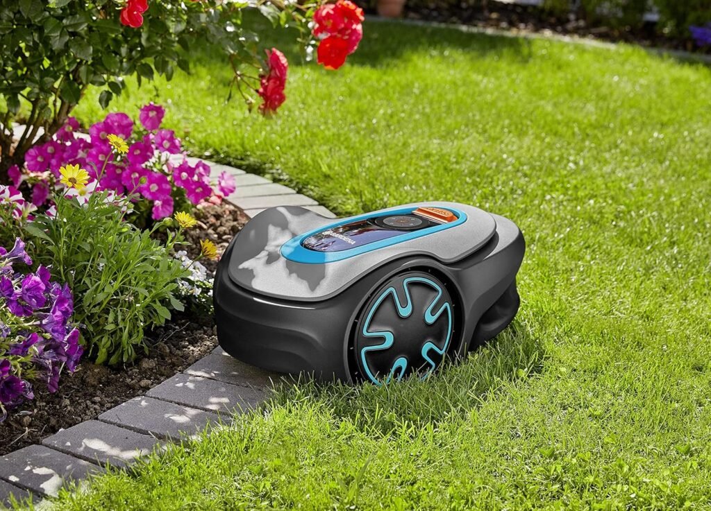 GARDENA 15202-41 SILENO Minimo - Automatic Robotic Lawn Mower, with Bluetooth app and Boundary Wire, one of The quietest in its Class, for lawns up to Sq Ft, Made in Europe, Grey