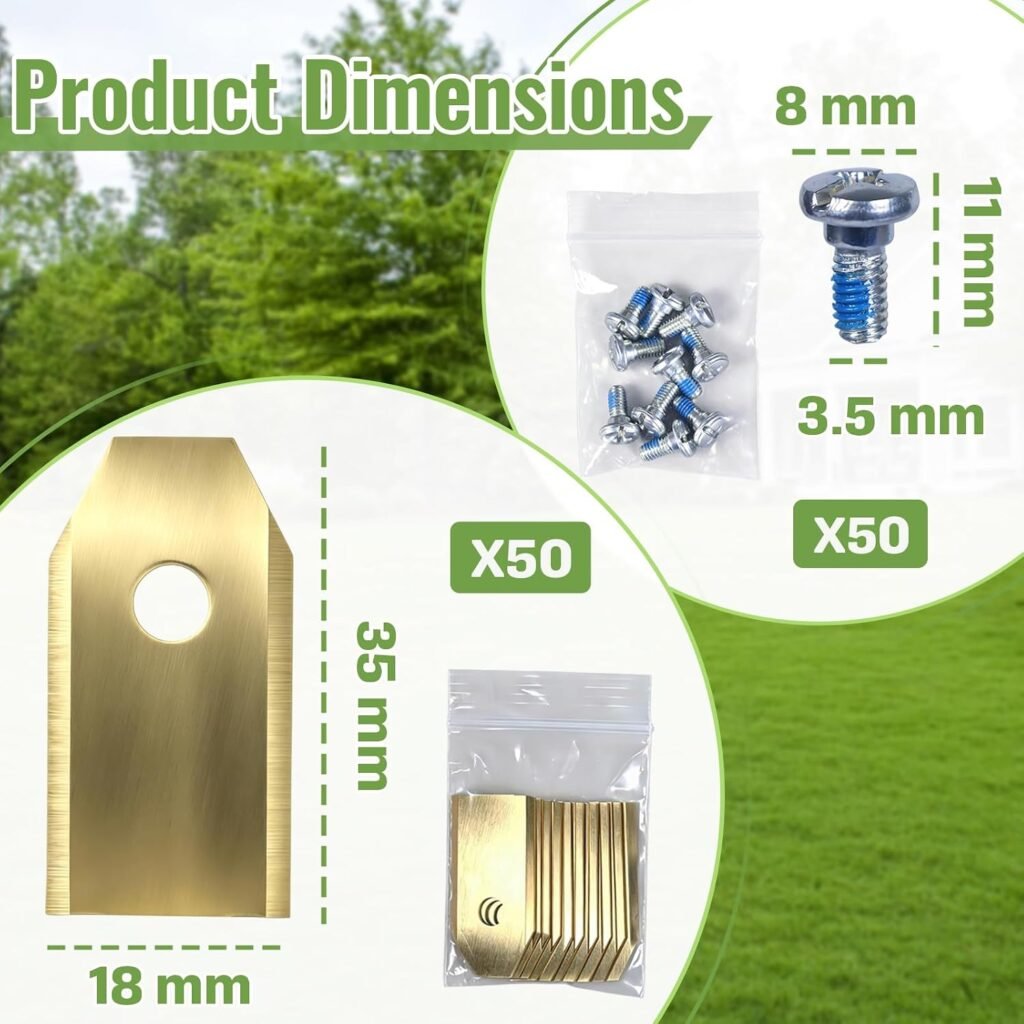 50-Pack Replacement Robot Mower Blades with Threadlocker, Titanium Coating 50-Pack Replacement Robot Mower Blades with Threadlocker, Titanium Coating