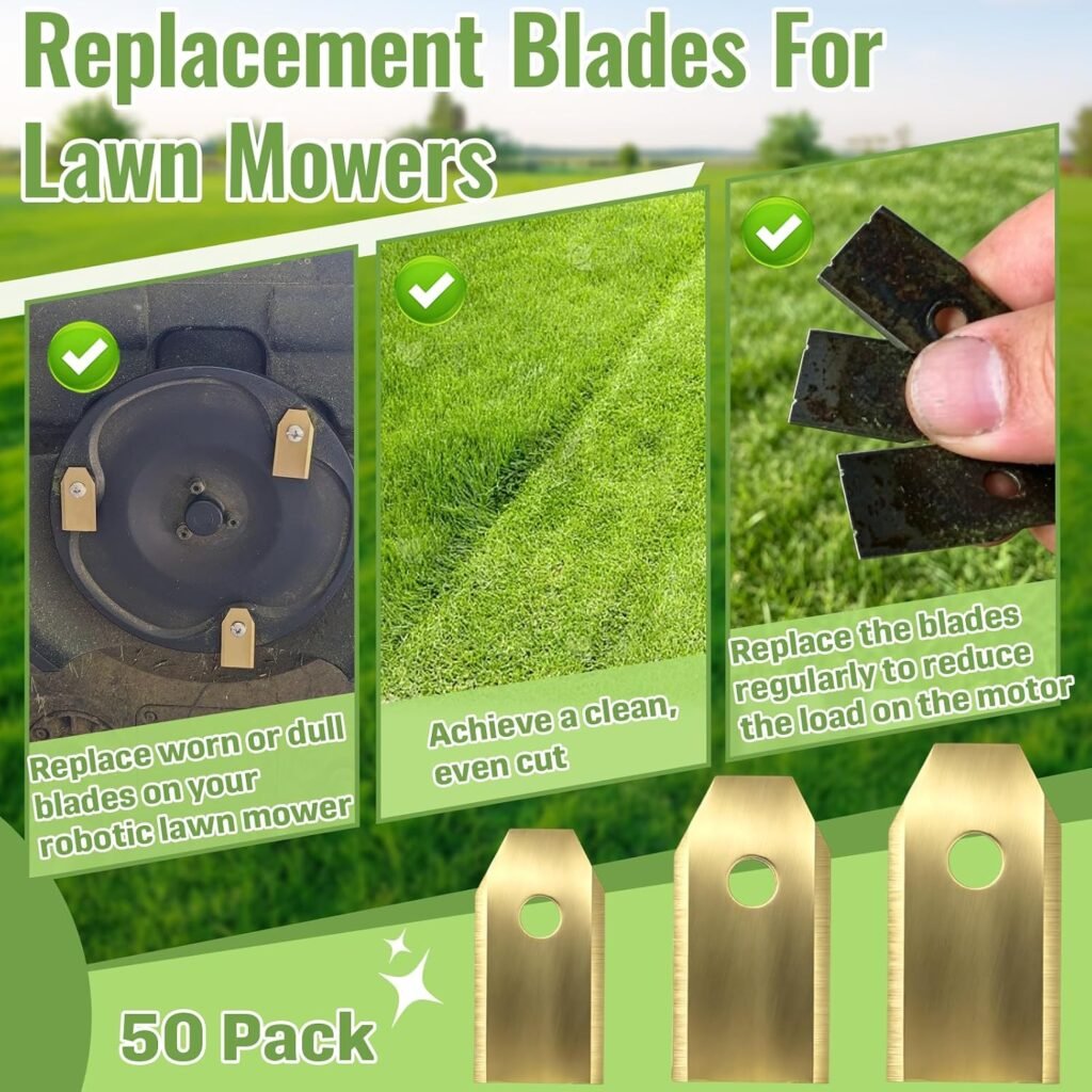 50-Pack Replacement Robot Mower Blades with Threadlocker, Titanium Coating 50-Pack Replacement Robot Mower Blades with Threadlocker, Titanium Coating