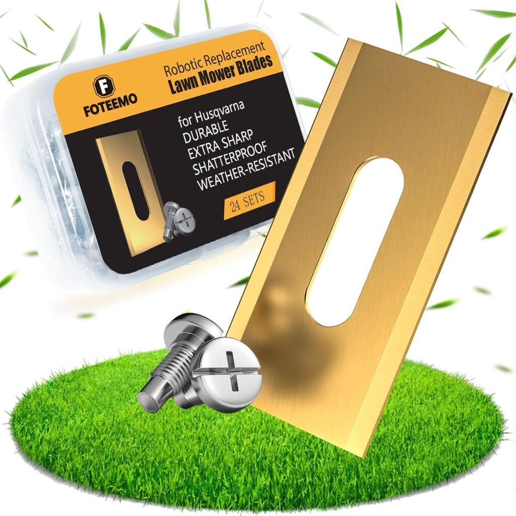 Robot Mower Blades Compatible with Husqvarna, Titanium Coated Lawn Mower Robot Blade Compatible with Gardena, Navimow, Robotic Lawnmower Replacement Blades, 24Pcs