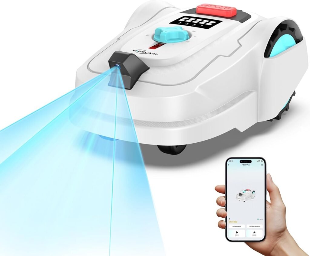 YARDCARE M800Plus 3D Vision Cordless Robot Lawn Mower with Bow-Shaped Path Mowing, APP Control, Robotic Lawnmower with Obstacle Avoidance, Auto-Charging for Lawns up to sq.ft, White