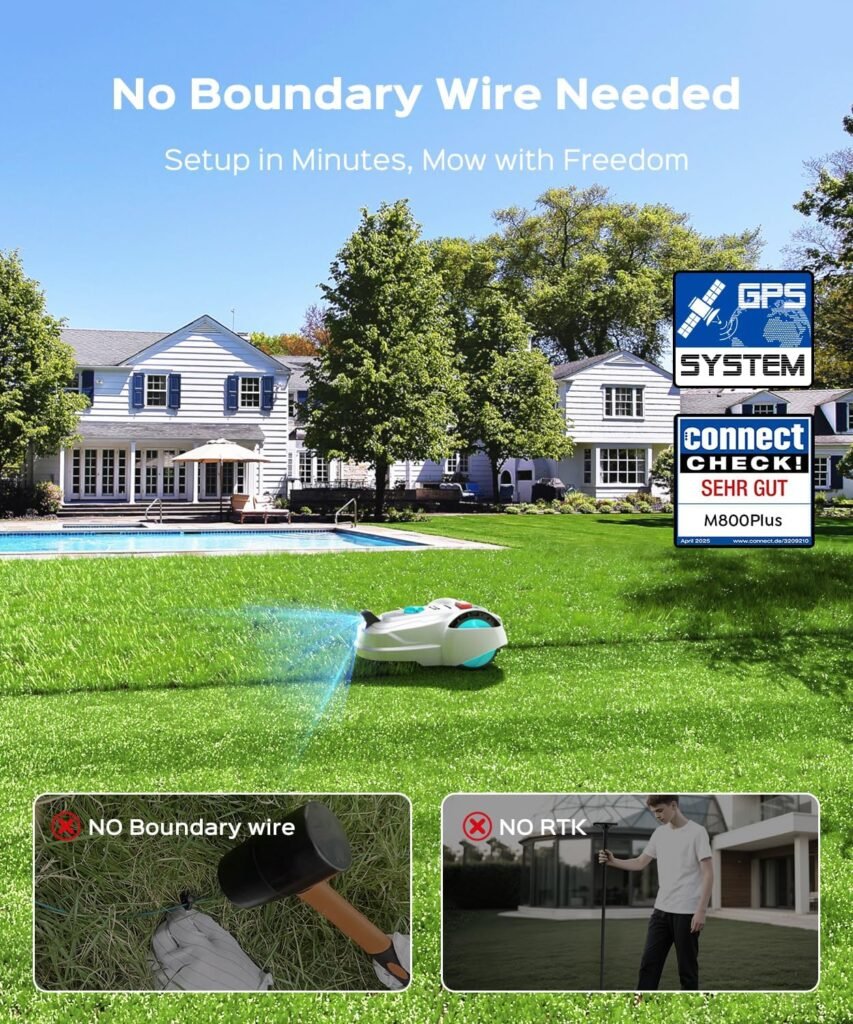 YARDCARE M800Plus 3D Vision Cordless Robot Lawn Mower with Bow-Shaped Path Mowing, APP Control, Robotic Lawnmower with Obstacle Avoidance, Auto-Charging for Lawns up to sq.ft, White
